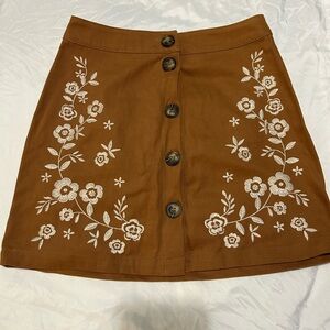 miami Brown A-Line Skirt with White Floral Embroidery
